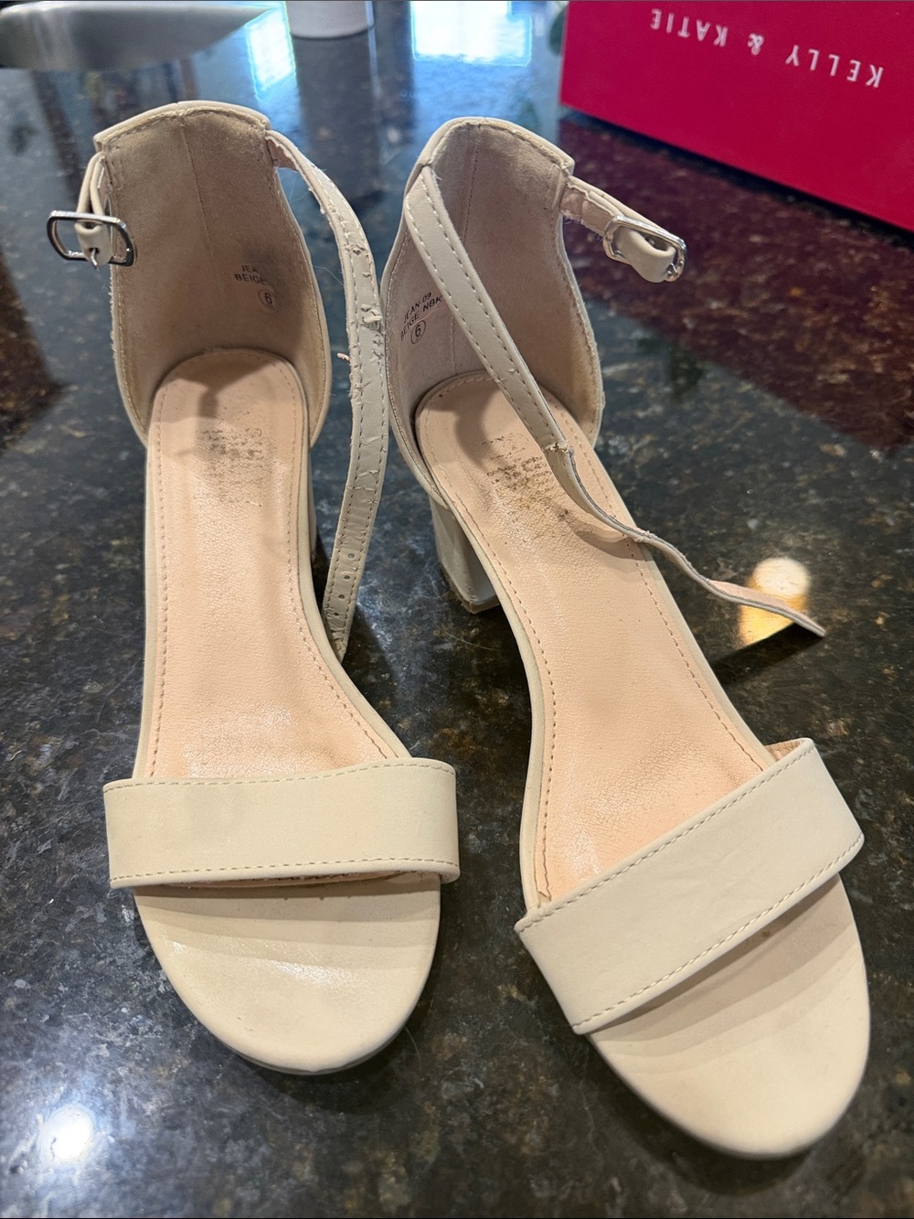 Ivory Ankle-Strap Block Heel Sandals